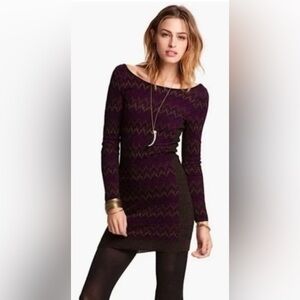 Free People Zig Zag long sleeve bodycon dress
